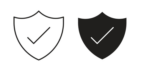Shield check icons set. Simple line vector illustration