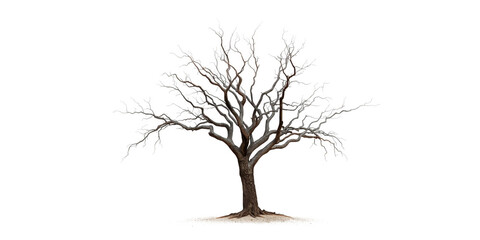 Obraz premium Bare tree isolated on transparent background, showcasing intricate branches and stark winter silhouette