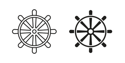 Ship wheel icons set. Simple line vector illustration © Joss