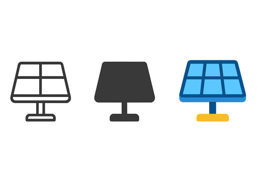 Lunar Solar Panels. Minimalist solar panel icon: three identical lunar base solar panels in a row, first in line style with thin