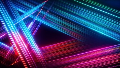 Bright Neon Triangles And Lines Crossing Over A Dark Gradient Backdrop Creating A High Tech Modern Abstract Pattern