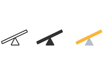 Minimalist Seesaw Icon Trio. Minimalist seesaw icon: three identical seesaws in a row, first in line style with thin outline,