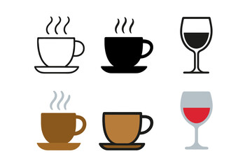 Obraz premium Minimalistic Beverage Icons. Linear minimalistic coffee cup icon: cup outline with steam lines, uniform line thickness, no fill,