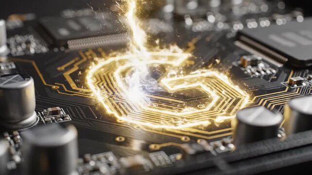 Glowing G letter emerging on circuit board with electric sparks. Digital animation visualizing 5G connectivity and modern internet technology concepts. video footage video footage - Powered by Adobe