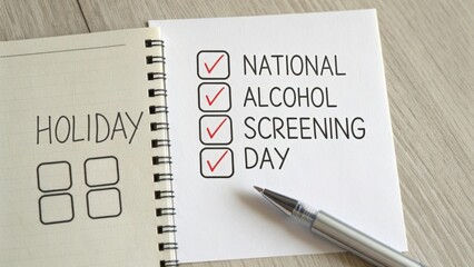 Alcohol Screening Day Text with Checkmarks and a Pen