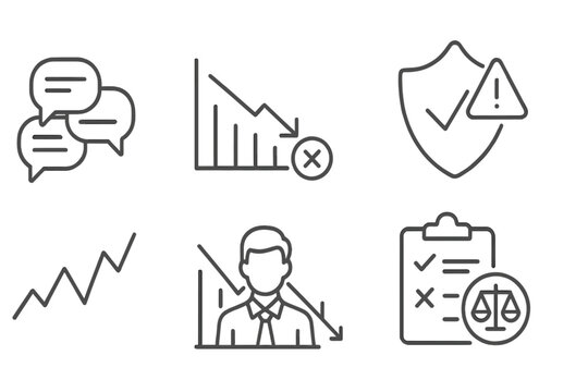 Systemic Risk Icons. Line style icons of systemic risk indicators: repeated complaints icon, unresolved case chart, audit alert