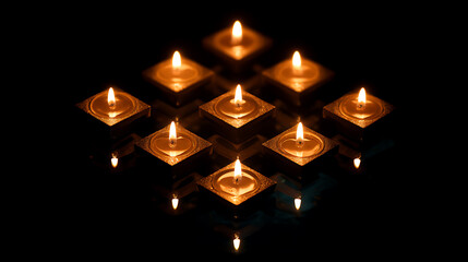 Candles arranged in geometric shapes, empty space