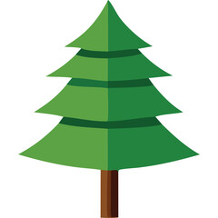 Simple green fir tree with brown trunk isolated on white background vector illustration