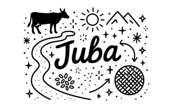 Hand-drawn juba typography with nature elements and doodles