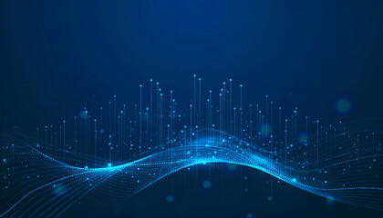 Dots and lines penetrate upward through particle trajectory network technology and speed sense background stock illustration, Technology, Backgrounds, Abstract, Wave Pattern, Blue