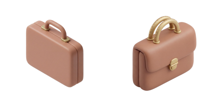 Two 3D isometric business briefcases for corporate or professional concepts on transparent background