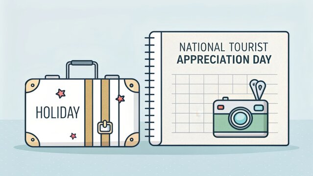 Illustrated suitcase notepad and camera for National Tourist Appreciation Day - Powered by Adobe