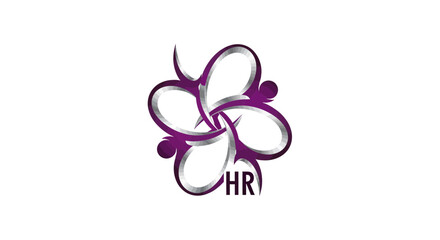 Abstract Floral Design with HR Designation in Purple and Silver on White Background
