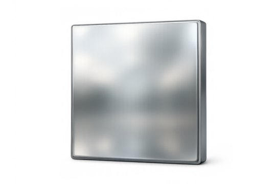 Empty metal box with a brushed steel surface and soft reflections. Ideal for ui elements, signs, or design assets