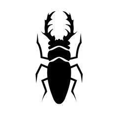 Black insect silhouette and vector illustration of a stag beetle design icon