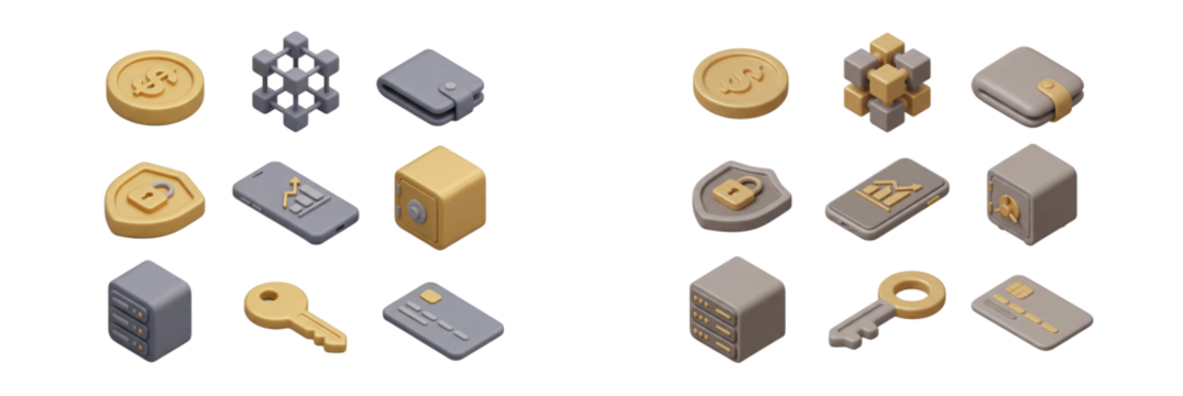 Isometric 3D finance technology icons pack for digital business and secure transactions, isolated on transparent background.
