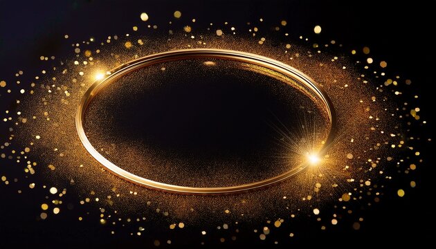 Gold Glitter Circle Frame Golden Sparkle Round Border Elegant Gold Circle Frame Glitter Gold Round Frame Shiny Golden Ring Border