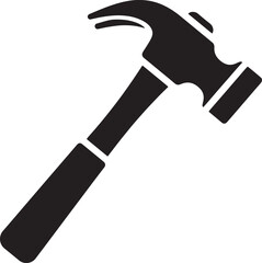 Black silhouette of a claw hammer isolated on a white background. Construction tool icon.