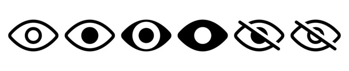 Obraz premium eye icon set. vision icon, see view icons - eyesight symbol - invisible eye hide icon, incognito icon no eye view hidden icon set. vision icon, unsee icons