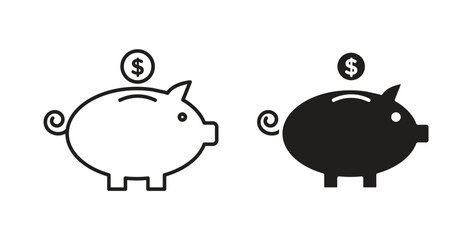 Piggy bank icons, vector symbols. filled flat sign