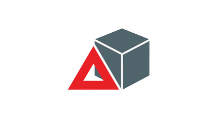 Abstract Geometric Composition Of A Red Triangle And A Gray Cube Representation