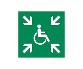 ISO 7010 E024 Evacuation temporary refuge sign. Safety condition sign pictogram vector design and illustration. 

