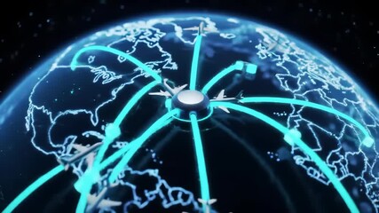 Supply Chain: Global Digital Logistics Network demonstrating Air Transportation and Distribution with Seamless Connectivity on a glowing Earth. - Powered by Adobe