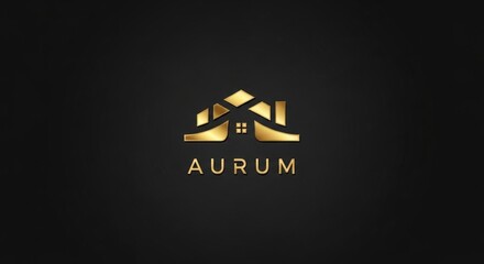 Gold house icon with text "AURUM" on black background