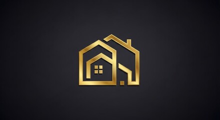 Gold linear geometric houses logo design on black background, showcasing nested architectural forms