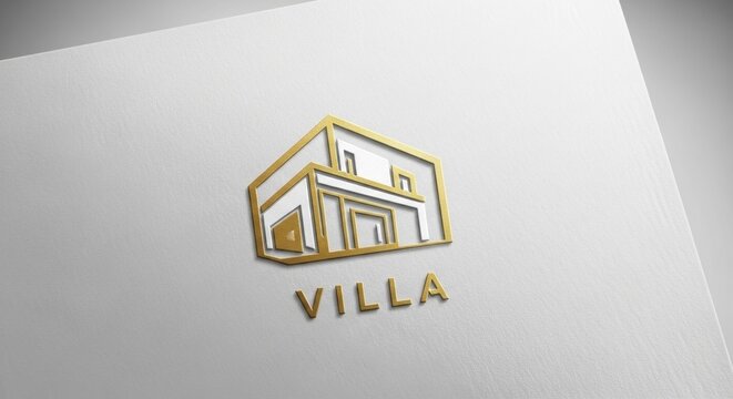 Golden, stylized villa logo on a white paper background, with the word "VILLA" below