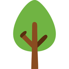 Simple green tree with brown trunk and branches on a transparent background
