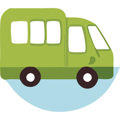Simple Green Van Illustration With Transparent Background and Light Blue Water Element Below