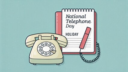 Minimal flat lay illustration of vintage telephone for National Telephone Day
