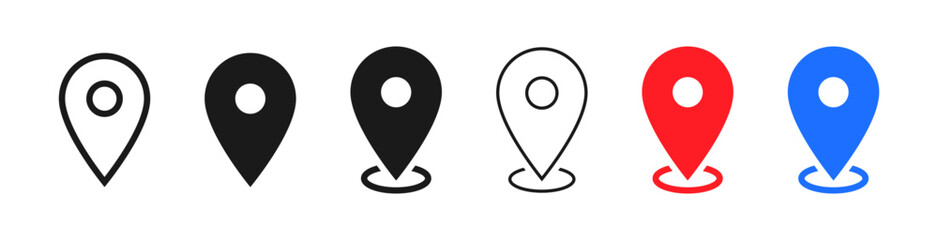 location map pin icons in multiple outline and filled styles, - for maps, navigation, address, directions, and POI marking © icons gate