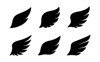 Obraz premium Silhouette wing designs: set of six angelic black feather shapes for creative projects