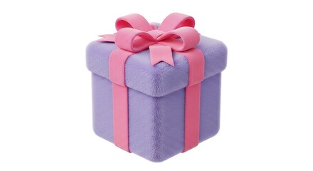 Obraz premium A purple gift box with a pink ribbon, isolated on white background, perfect for birthdays and special occasions