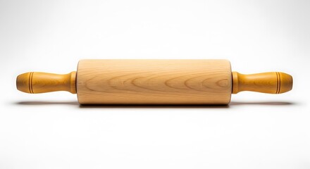 Wooden rolling pin isolated on white background, a kitchen essential for baking and pastry preparation tasks