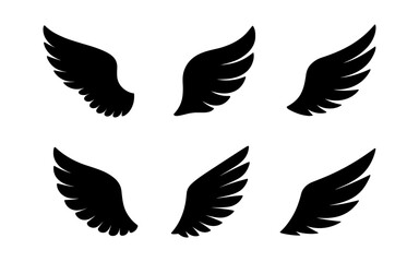 Fototapeta premium Silhouette angel and bird wings set - black elegant designs for creative projects