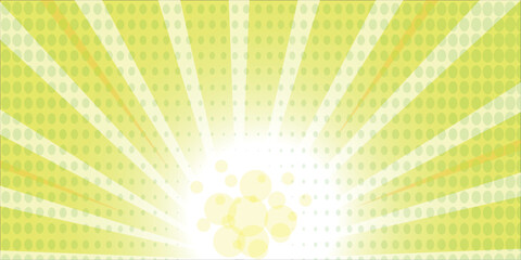 Abstract Bright Retro soft Yellow -Green Halftone Vibrant Sunray Pop Art Sunburst Background.