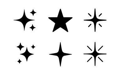 Obraz premium Minimalist black star and sparkle icons on white background