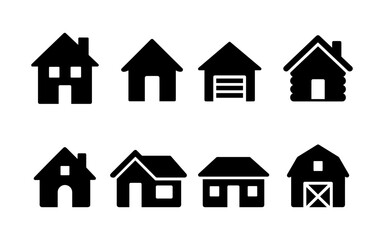 Fototapeta premium Set of eight black house silhouettes in various architectural styles