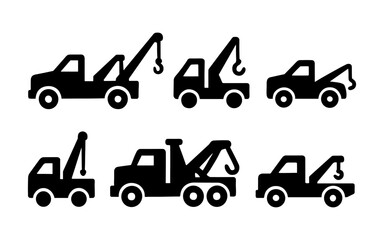 Naklejka premium Silhouette tow trucks set with hooks and recovery equipment