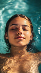 Woman relaxes in serene turquoise water while enjoying a sunny day outdoors