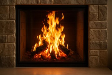 Obraz premium Enjoying the warmth of a cozy fireplace with dancing flames on a winter evening at home in a warmly lit living space
