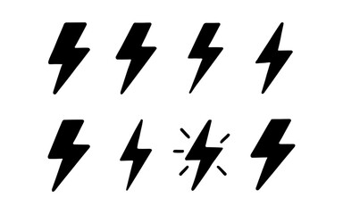 Bold black lightning bolt icons set in minimalist silhouette style
