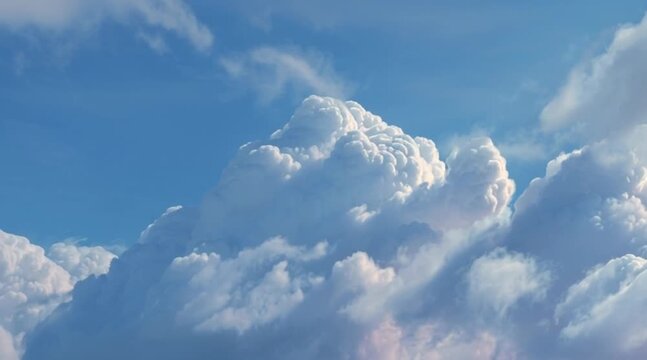 Dynamic cloudscape footage with fluffy cumulus clouds drifting across a bright blue sky, perfect for serene backgrounds and time-lapse sequences