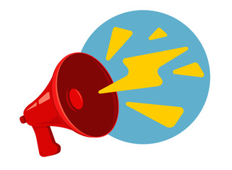 Vector icon of vintage red megaphone on bright background.