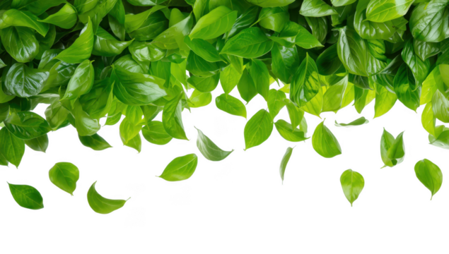 Fresh green basil leaves forming a border isolated on transparent background, healthy and vibrant