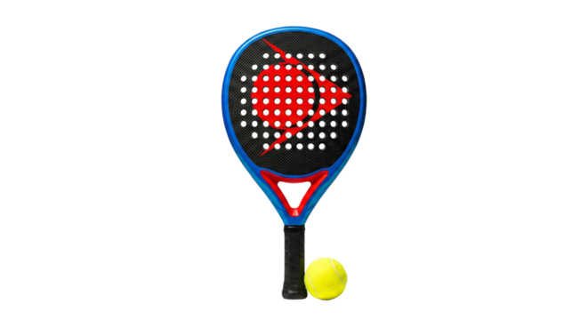 Padel racket and tennis ball on a, transparent background