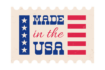 Vector vintage icon of made in USA in retro style. Vector illustration of a american flag and text of made in the USA in vintage style.